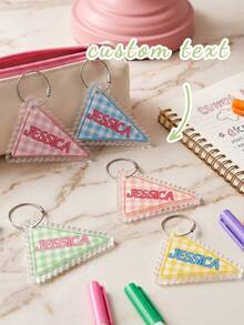 Personalized Custom Text Acrylic Keychain, Wavy Edge Triangle Pendant With Plaid Pattern, Customized Name Key Ring, Suitable For Water Bottle/Bag/Backpack/Laptop, Office, Teacher Gift, Student Gift, Birthday/Christmas/Holiday Surprise - Multicolor - View 1