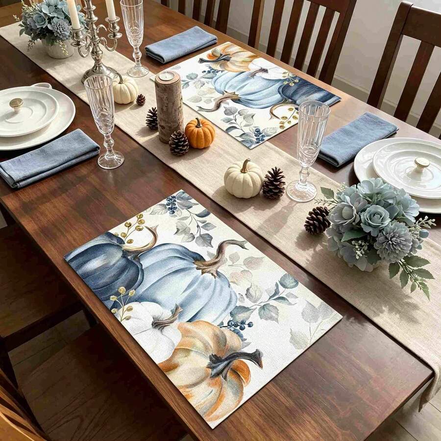 1/4/6pcs Autumn Series Assorted Colors Pumpkin Pattern Printed Placemats, Heat Resistant Table Mats For Home Kitchen/Dining Table Protection, Party Decor