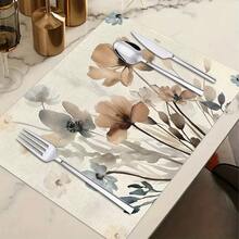 1/4/6pcs Autumn Series Ink Wash Light Brown Floral Pattern Printed Placemats, Heat Resistant Table Mat For Home Kitchen/Kitchen Table Protection, Party Scene Decoration - Multicolor - View 10