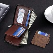 1pc Men's Fashion Vintage Short Wallet, Slim Casual Zipper Soft Leather Wallet With Multiple Card Slots And Large Capacity, PU Credit Card Holder, Small Zipper Coin Pouch With Zipper And Button Closure, Business Wallet, Ideal Gift For Men - Multicolor - View 3