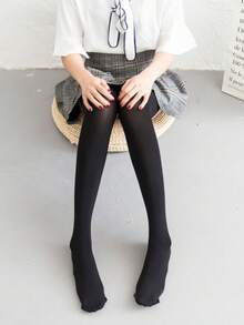 1pc Plus Size Over Knee Long Stockings, Slimming Thigh High Socks Super Elastic Velvet Breathable No Snagging - Black - View 5