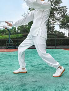 Men's Faux Leather Tai Chi Kung Fu Shoes, Lace‑Up Non‑Slip Martial Arts Training Sneakers - White - View 8