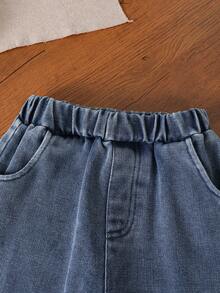 Setelan Atasan Ruffle Bordir Cherry dan Celana Jeans Denim untuk Anak Perempuan, 2 Potongan Pakaian Lucu dengan Rumbai Cherry di Bagian Bawah untuk Musim Semi dan Gugur - MultiWarna - View 8
