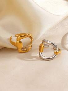 2PCS/1PC Stainless Steel 18K Gold Plated Minimalist Letter D Open Ring Suitable For Women's Daily Wear - Multicolor - View 6