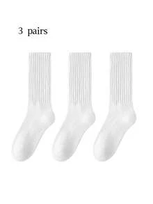 1/2/3/4 Pairs White Women Ribbed Slouchy Scrunch Mid Calf Tube Skate Socks, Solid Loose Cuff Stackable Crew Socks Teen Girls Vintage Street Style - Multicolor - View 13