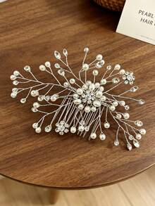 1pc Luxury Beaded Gold Flower Side Comb Hair Accessory For Wedding, Vacation, Performance, Updo - Multicolor - View 7