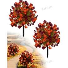 Acrylic Upright Floral Ground Stake, UV-Resistant Outdoor Artificial Shrub With Ground Stake, Realistic Autumn Flower Bush, Thanksgiving Harvest Decor Outdoor Artificial Plant - B - View 3