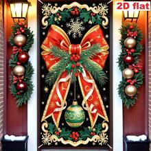Party Banner, Flag Ribbon - 1pc, Polyester Christmas Tree Door Frame Hanging Tapestry, Red And Gold Bow And Pine Branch, Cute Red Nose Reindeer Background Design, Snowflake Pattern Design - 2D Hanging Banner, Suitable For Christmas Party Decoration, Winter Holiday Indoor And Outdoor Decoration, Home Decor, No Power Required - 1 - View 5