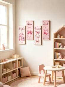 1 Set 4pcs Pink Bow Bohemian Style Wall Decor, Suitable For Baby Room And Children's Room. Baby Essentials, Newborn Wall Decoration And Kids Room Decor. - Multicolor - View 2