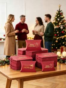 12PCS/Christmas Pillow Gift Boxes, Red Paper Favor Boxes With Gold Foil Stamping, 4.33*2.76 Inch Xmas Cartoon Treat Boxes For Candy Cookie Holiday Gift Packaging - View 9