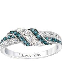 1pc Fashion Zinc Alloy Bar Decorative Ring, Silver Tone Inlaid With Blue & White Rhinestones, Luxury Party & Daily Wear Decorative Finger Ring - White - View 4
