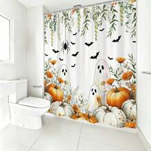1pc Autumn Pumpkin Harvest Thanksgiving Print Shower Curtain, Abstract Vintage Polyester Fabric Shower Curtain With 12 Hooks, Suitable For Bathroom Or Bathtub Decor - Multicolor - View 9