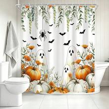 1pc Autumn Pumpkin Harvest Thanksgiving Print Shower Curtain, Abstract Vintage Polyester Fabric Shower Curtain With 12 Hooks, Suitable For Bathroom Or Bathtub Decor - Multicolor - View 7