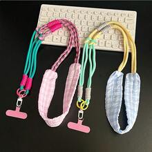 1pc Niche Design Dopamine Colorblock Cotton Fabric Multifunctional 3-In-1 Camera Strap Long Phone Lanyard Phone Chain - Multicolor - View 2
