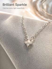 1pc Minimalist Elegant Lucky White Stone Flower Pendant Necklace Suitable For Women's Daily, Holiday And Party Wear - Silver - View 4