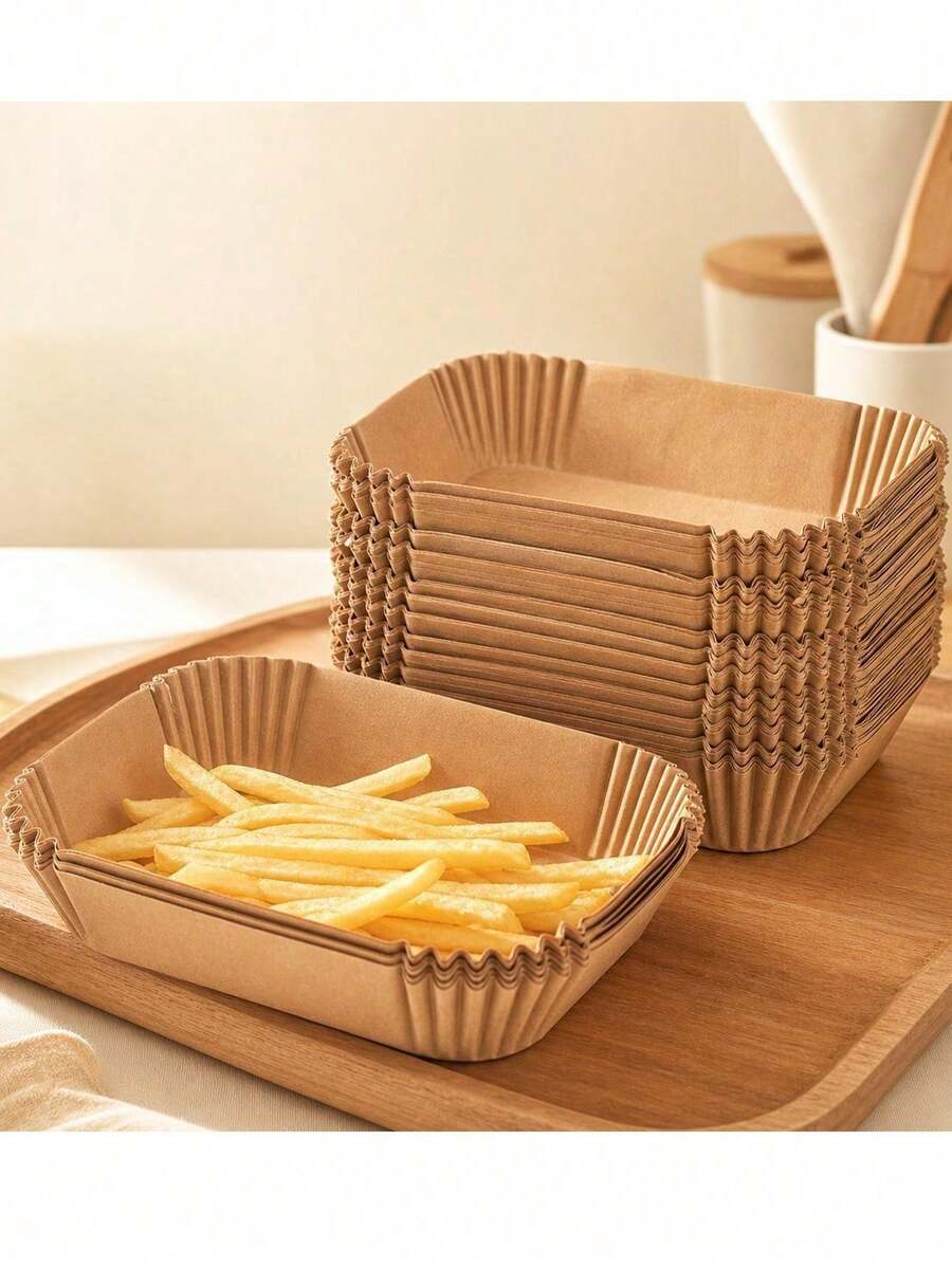100pcs Extra Long Large Universal Air Fryer Liner Paper, Oil-Absorbing Cooking Fried Food Liner, Food Basket Tray Liner, Kitchen Gadget, Party Food Accessory, Mother's Helper Gift