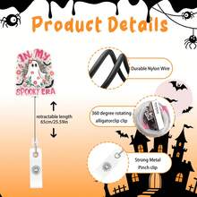 TONAVIETO 1pc Flower Ghost In My Spooky Era Badge Reel Acrylic Retractable Badge Holder Clip With Swivel Alligator Clip For Nurses, Teachers, Students, Office Staff - Flower Ghost - View 3