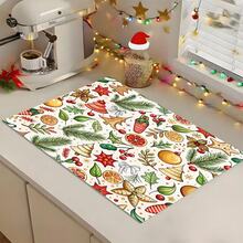 1pc Christmas Diatomaceous Earth Absorbent Dish Drying Mat, Cartoon Style, Suitable For Kitchen Countertop, Home Dining Table Decor, Coffee Machine Mat, Breakfast Mat, Table Mat And Holiday Party Decoration - Multicolor - View 3