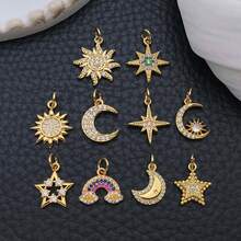 1pc 18K Golden Plated Celestial Charms Paved Crystal Sun Moon Star Rainbow Mini Pendants For DIY Bracelet Necklace Earring Jewelry Making Findings - Gold - View 9