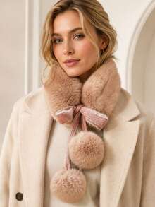 Women's Soft Faux Fur Collar Scarf, Pearl Decor, Plush Warm Winter Neck Accessory, Elegant Fashion Accessory For Autumn/Winter - Multicolor - View 9