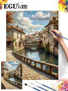 DIY European Canal Side Village Street (Frameless 8x12 / 16x20 Inches) Paint By Numbers Kit (Acrylic) Arts & Crafts For Adult Beginners, Home Wall Decor, And Unique Holiday Gifts For Relaxation - Sets - View 2