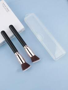 2pcs Makeup Brush Set With Portable Storage Box, 1pc Flat Head Foundation Brush + 1pc Angled Contour Brush, Combination Use For Beginners/Makeup Artists - Multicolor - View 17