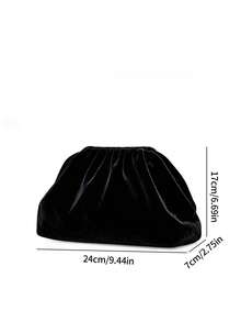 Women's Evening Clutch Bag, Cloud-Shaped, Solid Color Pattern, Velvet Fabric, Top Ruched Drawstring Design, Portable, Elegant And Luxurious, Suitable For Weddings, Parties, Balls And Banquets - Black - View 7