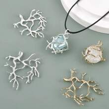 5pcs Gold & Silver Copper Tree Branch Pendant Bases, Suitable For DIY Handmade Crafts, Can Be Paired With Natural Gemstones, Crystals, Raw Stones, Pearls And Other Materials For Inlay Design - Multicolor - View 1