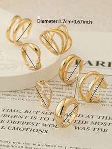 7pcs Punk Style Ring Set, Unique Fashion Heart Butterfly Crown Stackable Rings, Jewelry Fashion Accessories Gift - Gold - View 3