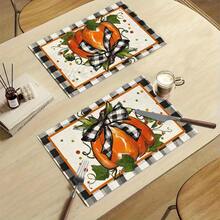 1/4/6pcs Autumn Series Black & White Plaid Bow & Pumpkin Pattern Printed Placemats, Heat Resistant Table Mat For Home Kitchen, Table Protection, Kitchen Dining Table, Party Decor - Multicolor - View 9