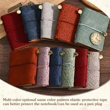 `2‑Pack Retro Lace Embossed PU Leather Pocket Notebook, Mini Portable Travel Journal With Watch Pendant Decor, Vintage Diary Notepad For Handmade Junk Journal` - Multicolor - View 4
