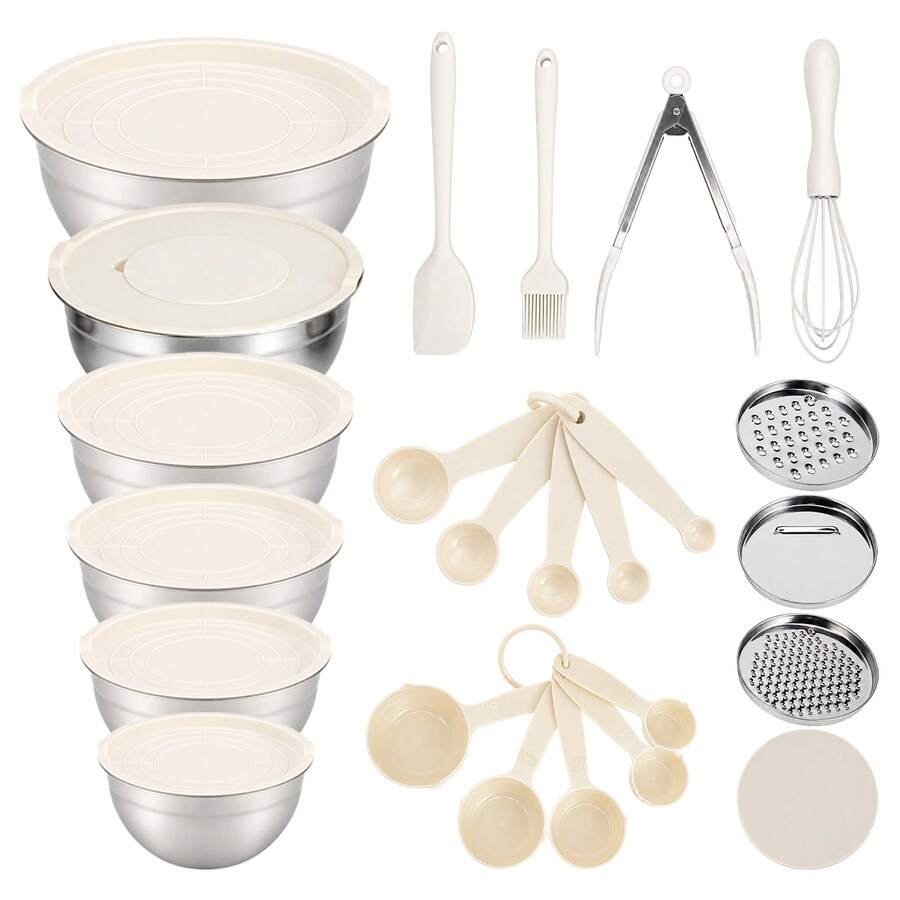 6 Pcs Stainless Steel Mixing Bowls Set With Airtight Lids, Bottom Nesting Bowls For Baking, Cooking & Food Storage - View 1