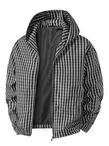 Men's Vintage Checkerboard Hooded Business Old Money Style Casual Jacket - Black - View 4