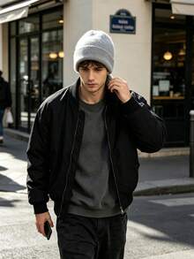 Unisex Solid‑Colour Knitted Beanie Hat, Stretchy Rib Cap For Autumn Fall Street Style Casual Daily Outdoor Wear - A - View 5