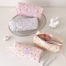 Fresh Bow & Floral Pencil Case, Large Capacity Compartment Stationery Pouch For Students, Stationery Storage Bag - Floral Bow - View 2