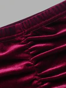 DONICY Women's Wine Red High Waist Side Ruched High Slit Mermaid Maxi Skirt, Draped Slim Long Half Skirt For Party Daily Wear Fall Winter - Burgundy - View 4