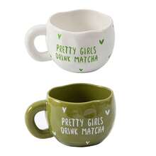 1/2/4pcs 285ml/9.5OZ Heart-Shaped Matcha Design Ceramic Coffee Mug, Asymmetrical Cute Handmade Ceramic Matcha Cup, Suitable For Coffee, Milk, Juice, Latte, Cappuccino And Other Beverages, Perfect Gift For Friends And Lovers - Multicolor - View 17