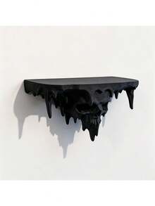 Melting Skull Floating Shelf, Wall Rack, 3D Printed Wall Hanging, Black Cool Style, Unique Design, Sturdy And Durable, Suitable For Home Wall Decoration, Applicable For Placing Various Items - A - View 8
