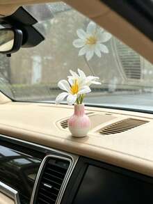 Small Flower Vase Car Ornament, Artificial Flower Car Interior Dashboard Decoration, Fresh Creative Car Interior Desktop Accessory, Mini Artificial Flower Car Interior Ornament, Small Flower Vase Dashboard Decoration, Healing Car Interior Desktop Decor Item - Lily Vase - View 6