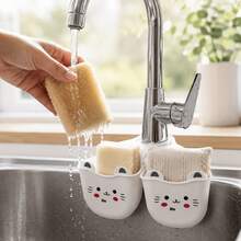 1pc Dual-Sided Faucet Drain Basket, Hollow Design For Quick Drainage, No-Drill Secure Fit, Sink Edge Storage For Sponge And Bath Ball, Kitchen Bathroom Washbasin Accessory, Anti-Slip Stain-Resistant Easy To Clean, Compact Lightweight Easy To Hang, Cute Decor For Daily Use - Multicolor - View 7