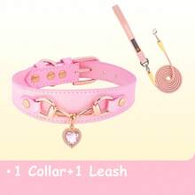 2pcs Luxury Heart-Shaped Rhinestone Pendant Dog Collar & Leash Set, Leather Pet Collar With Matching Color Dog Leash, Adjustable Buckle Cute Princess Style Dog Walking Set, Suitable For Small And Medium Dogs, Durable Pet Accessories For Outdoor Walks And Holiday Dress-Up - Multicolor - View 19