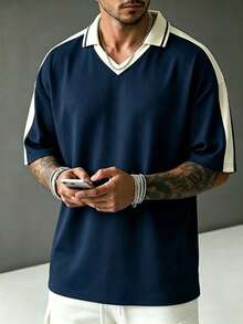 Men's Summer Casual Short Sleeve T-Shirt, Fashionable Minimalist Solid Color Short Sleeve Suitable For Running And Daily Wear - Navy Blue - View 2