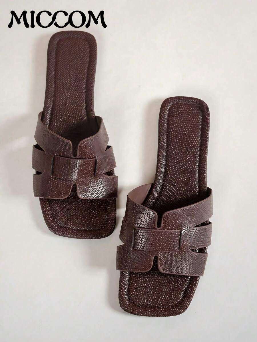MICCOM Sandalias planas de mujer de moda, con punta cuadrada, cruzadas, color negro, nuevo diseño para primavera/verano, versátil - Marrón Mocha - Ver 1