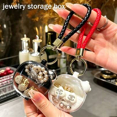 2/1pc Mini Keychain Jewelry Box, Portable Travel Jewelry Storage Case, Cute Small Jewelry Organizer For Rings, Earrings, Necklaces, Practical Daily Tool For Women, Exquisite Gift For Best Friend