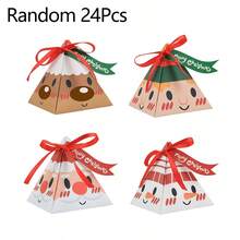 48Pcs/24Pcs/4Pcs Christmas Gift Paper Bag And Triangular Box Cartoon Santa Claus Reindeer Snowman Paper Small Gift Box Box With Bow, Merry Christmas Party Packaging Supplies - Multicolor - View 11