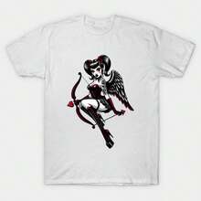 Unisex-Sommer/Herbst T-Shirts -Gothic Cupid Pin-Up Girl T-Shirt-Streetwear,Y2k,Herren,Pasha Stil,Herbst Outfit,Essentials,Baumwolle Herren,Vintage,Pe - Weiss - Übersicht 1