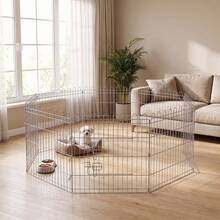Feandrea Dog And Rabbit Playpen, Foldable Pet Park - Grey - View 2