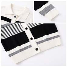 Women's Striped Knit Cardigan, Long Sleeve, Regular Fit, Lapel Collar, Ribbed Knit Detail, Suitable For Autumn/Winter Wear - White - View 8