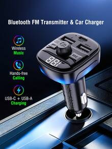 REMAX Car Bluetooth FM Transmitter, Supports Hands-Free Calling, Wireless Audio Adapter, MP3 Music Player, Supports USB Flash Drive, USB-C & USB-A Charging, Suitable For 12V-24V Vehicles With LED Display - C91 - View 1