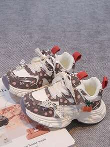 Sepatu Olahraga Anak Perempuan Motif Bunga Manis, Sepatu Sneakers Tebal Ringan dengan Perekat Velcro. - Merah - View 4